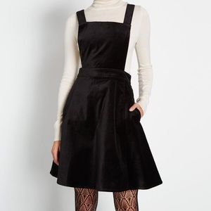 ModCloth Black Velvet Pinafore Overall Dress
